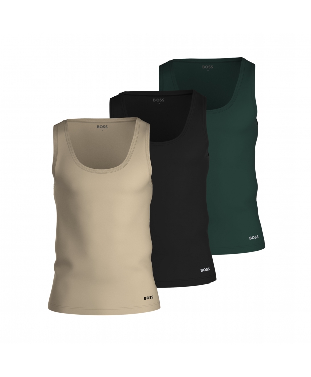 BOSS 3-Pak Klassiske Tank tops i grøn sort og sand billede 1