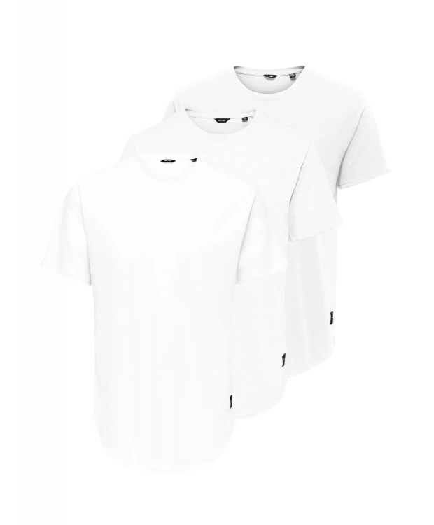 ONLY & SONS 3pak lang t-shirt i hvid til herre billede 2
