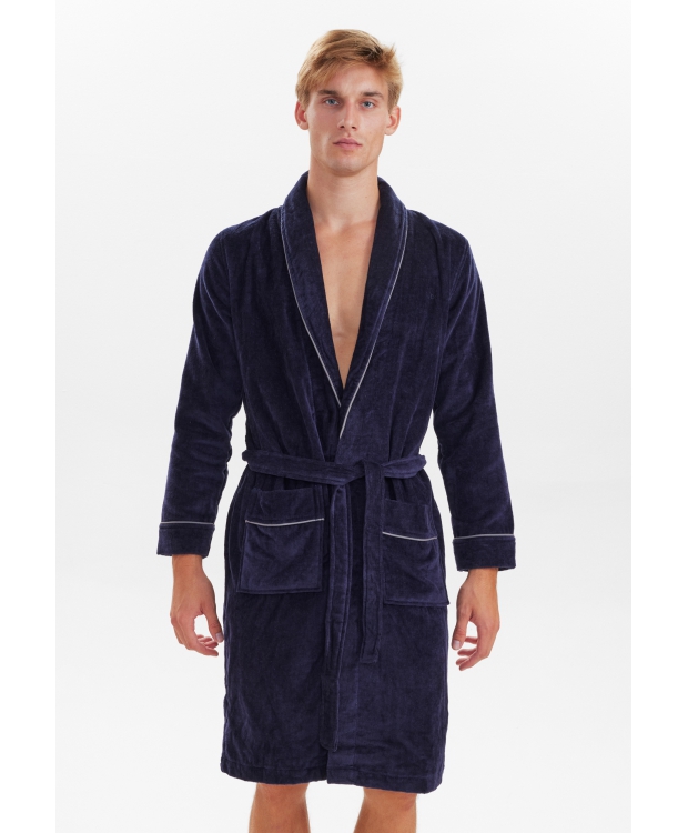 JBS badekåbe med velour i navy til herre. billede 5