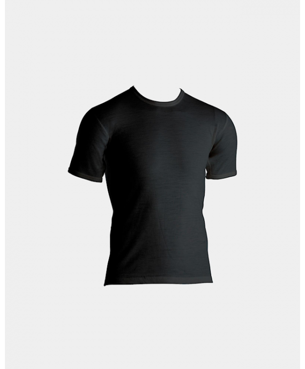 Dovre uld-T-shirt sort med rund hals til herre billede 3