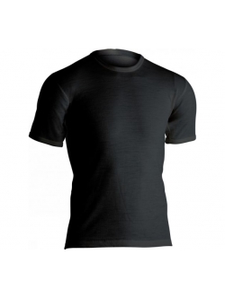 Dovre uld-T-shirt sort med rund hals til herre