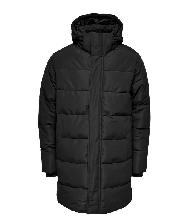 Only & Sons Lang Pufferjakke i sort til herre billede 1