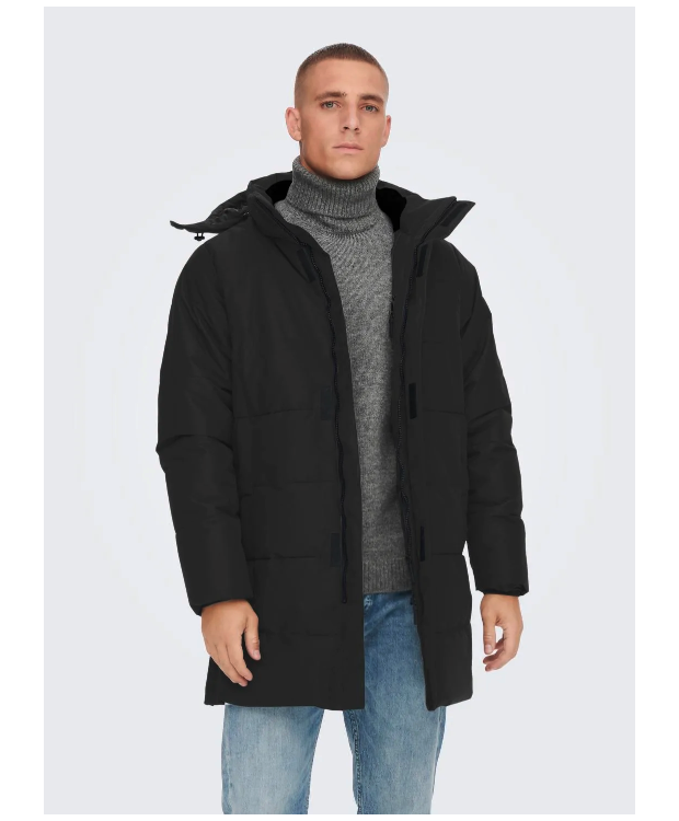 Only & Sons Lang Pufferjakke i sort til herre billede 2