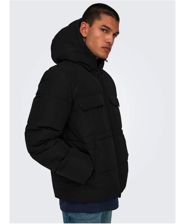 Only & Sons Kort Pufferjakke i sort til herre billede 2