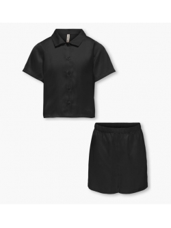 KIDS ONLY Nattøj sæt med skjorte og shorts i sort satin til piger