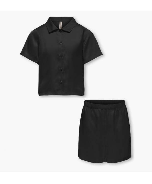 KIDS ONLY Nattøj sæt med skjorte og shorts i sort satin til piger billede 1
