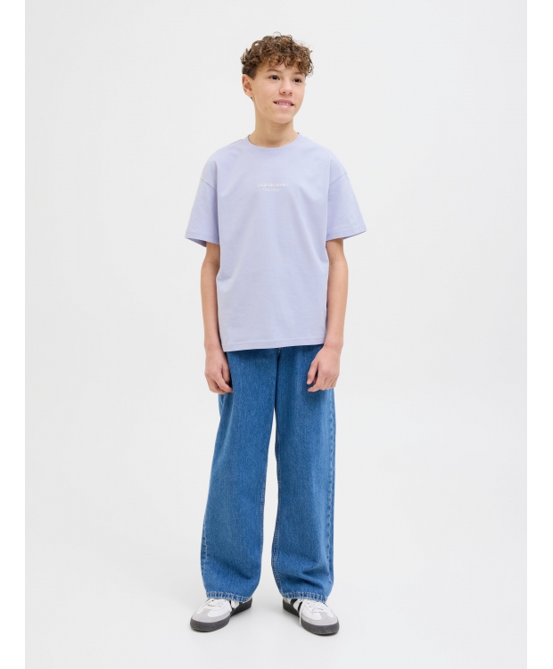 Jack & Jones Junior T-shirt i Cosmic Sky med tekst print til drenge billede 6
