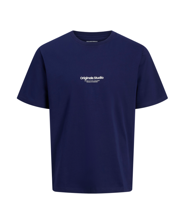 Jack & Jones Junior T-shirt i navy med tekst print til drenge billede 1