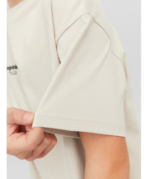 Jack & Jones Junior T-shirt i moonbeam med tekst print til drenge billede 3