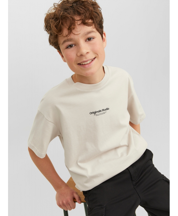 Jack & Jones Junior T-shirt i moonbeam med tekst print til drenge billede 4