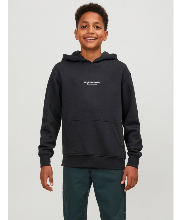 Jack & Jones Junior hoodie i sort med tekst print til drenge billede 5