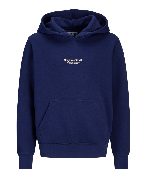 Jack & Jones Junior hoodie i Ocean navy med tekst print til drenge billede 7