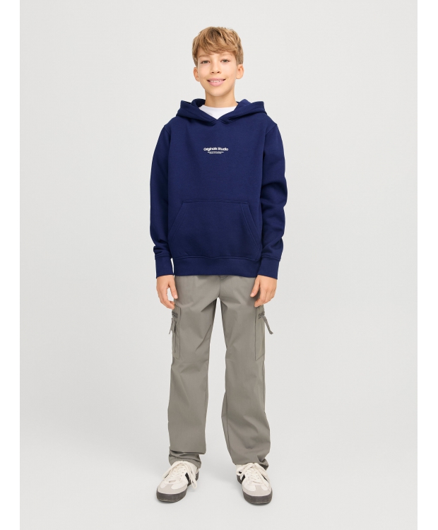 Jack & Jones Junior hoodie i Ocean navy med tekst print til drenge billede 6