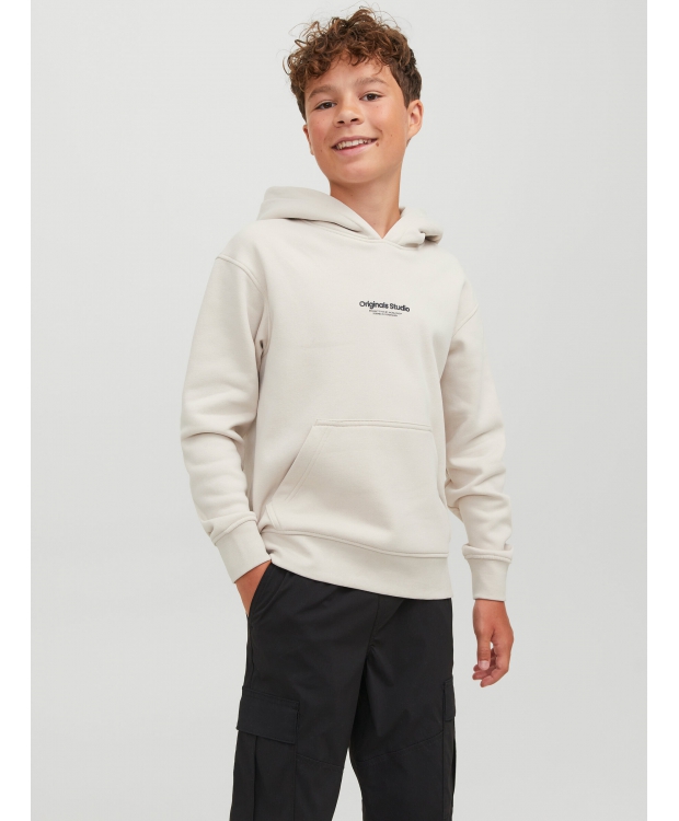 Jack & Jones Junior hoodie i Moonbeam med tekst print til drenge billede 1