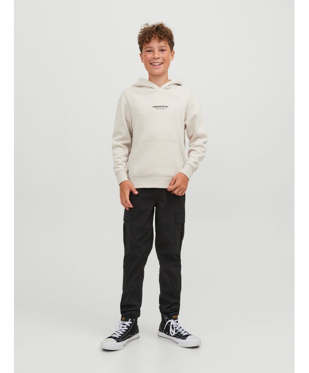 Jack & Jones Junior hoodie i Moonbeam med tekst print til drenge billede 6