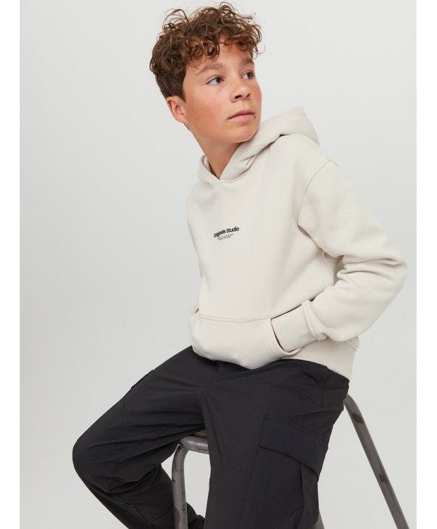 Jack & Jones Junior hoodie i Moonbeam med tekst print til drenge billede 4