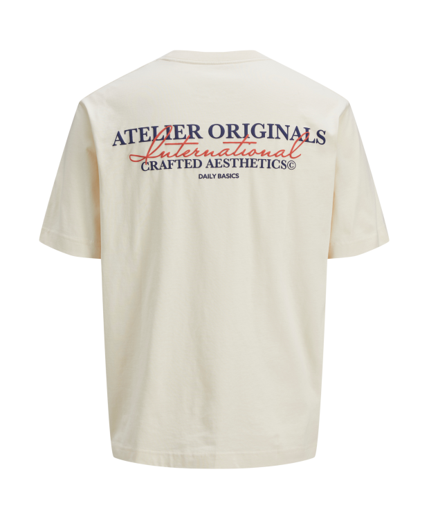 Jack & Jones Junior T-shirt i antik hvid med print på ryggen til drenge billede 2