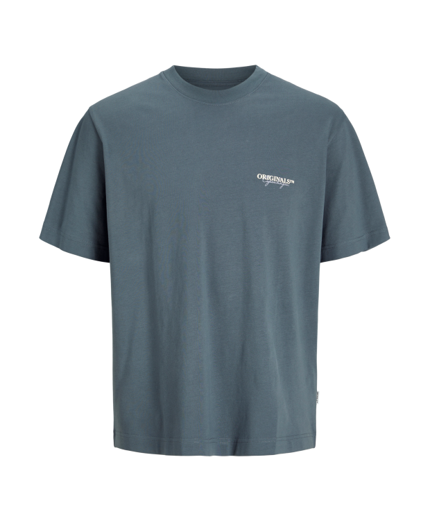 Jack & Jones Junior T-shirt i Stormy blå med print på ryggen til drenge billede 1