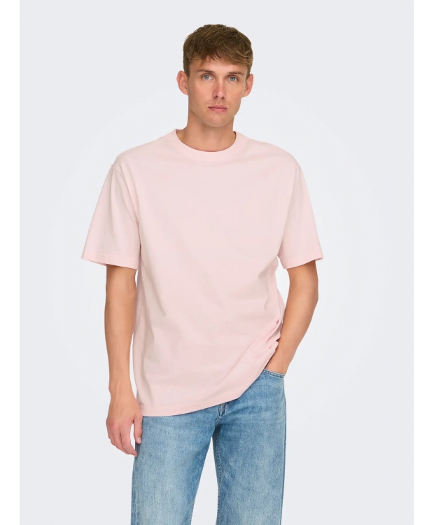 ONLY & SONS t-shirt i lyserød til herre – Relaxed fit billede 3