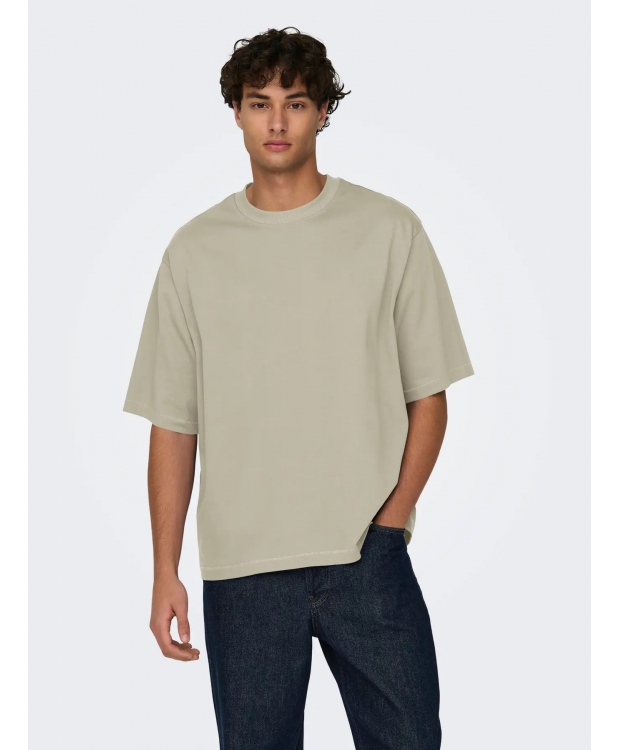 ONLY & SONS Oversized T-shirt i Beige til Herre – 100% Bomuld billede 3