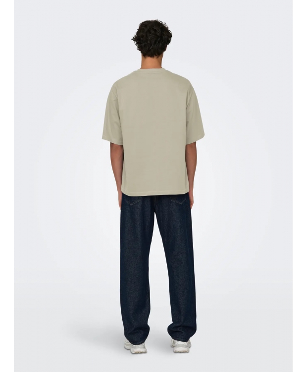 ONLY & SONS Oversized T-shirt i Beige til Herre – 100% Bomuld billede 4