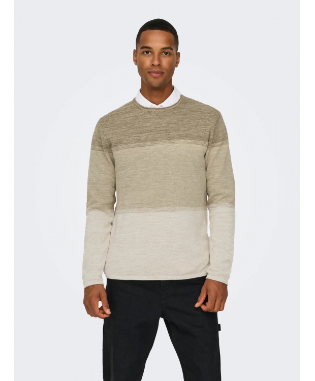 ONLY & SONS langærmet striktrøje i beige til herre billede 2