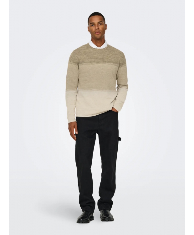 ONLY & SONS langærmet striktrøje i beige til herre billede 5