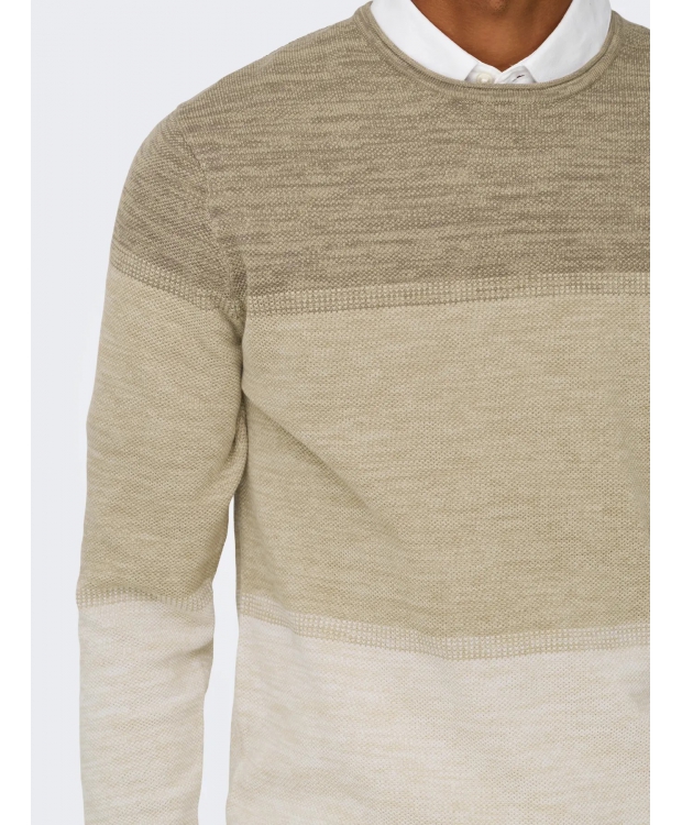 ONLY & SONS langærmet striktrøje i beige til herre billede 6