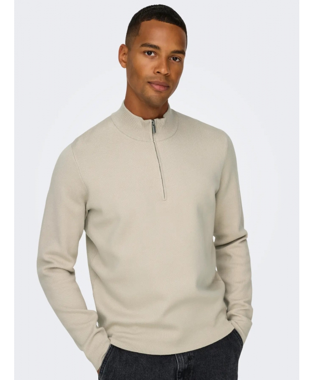 ONLY & SONS half zip i beige til herre billede 2