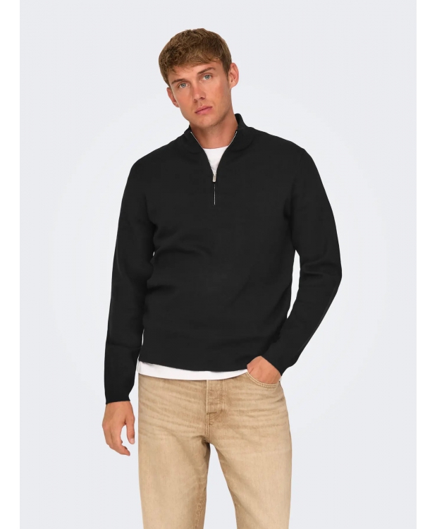 ONLY & SONS half zip i sort til herre billede 2