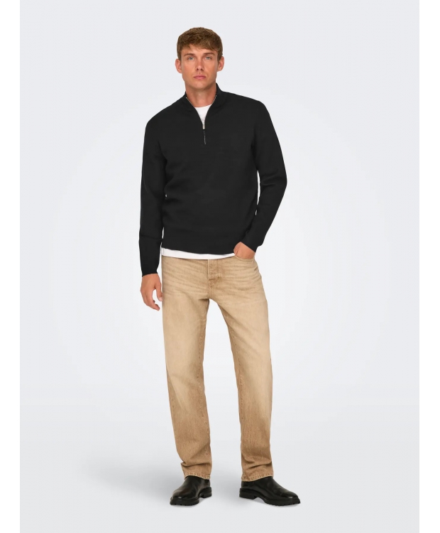 ONLY & SONS half zip i sort til herre billede 5