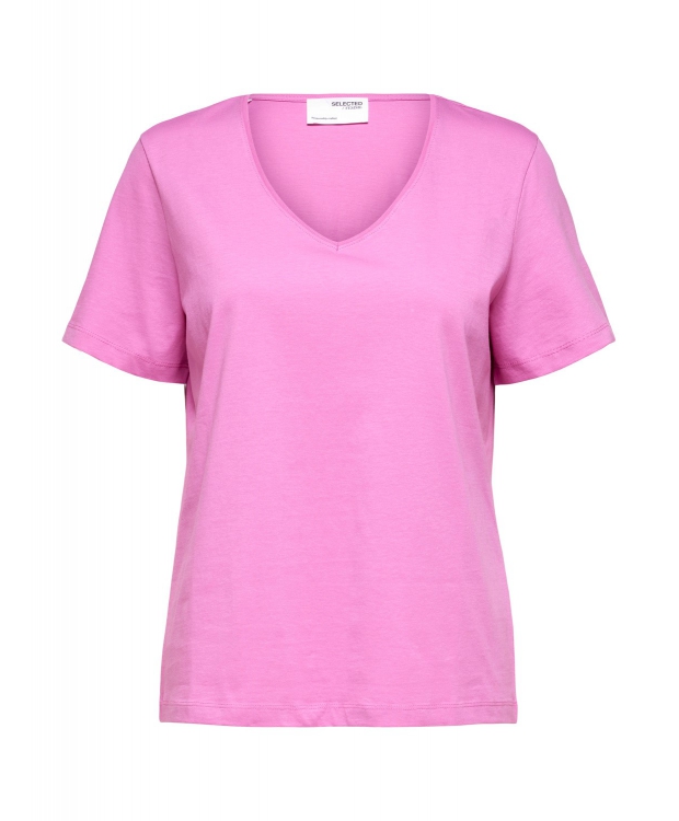 Selected klassisk t-shirt med v-hals i cyclamen til kvinder - OUTLET billede 3