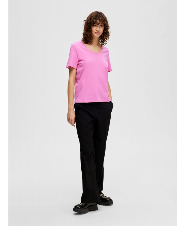 Selected klassisk t-shirt med v-hals i cyclamen til kvinder - OUTLET billede 6