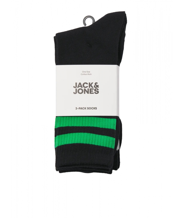 Jack & Jones 3pak tennissokker i sort med forskellige farvet striber til herre billede 2