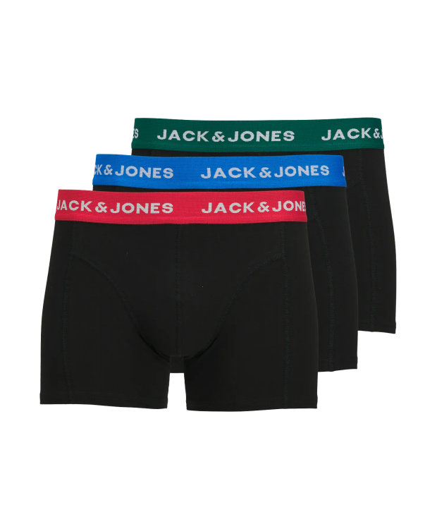 Jack & Jones 3pak boksershorts i sort med farvet linning til herre billede 1