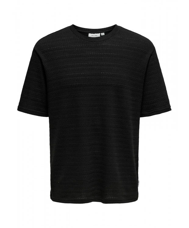 ONLY & SONS strikket t-shirt i sort til herre billede 1