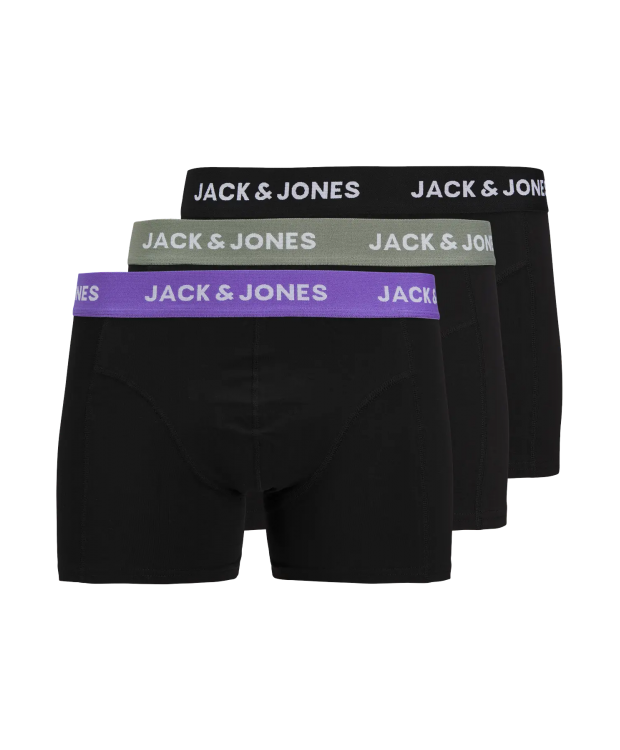 Jack & Jones 3pak boksershorts i sort med lilla farvet linning til herre billede 1