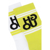 HUGO 2pak bomuldsstrømper i neon gul & hvid med logo til kvinder - OUTLET