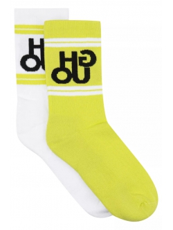 HUGO 2pak bomuldsstrømper i neon gul & hvid med logo til kvinder - OUTLET