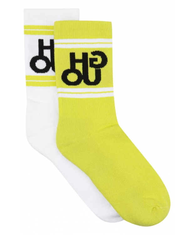 HUGO 2pak bomuldsstrømper i neon gul & hvid med logo til kvinder - OUTLET billede 1