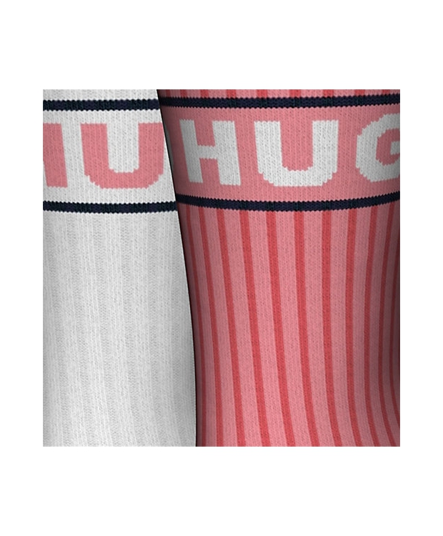 HUGO 2pak bomuldsstrømper i lyserød & hvid med logo til kvinder - OUTLET billede 5