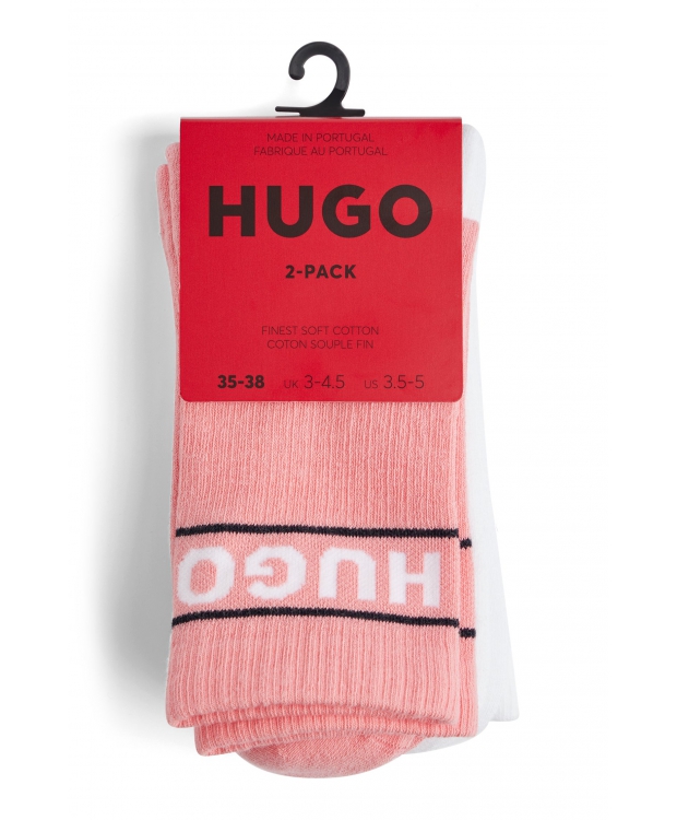 HUGO 2pak bomuldsstrømper i lyserød & hvid med logo til kvinder - OUTLET billede 3