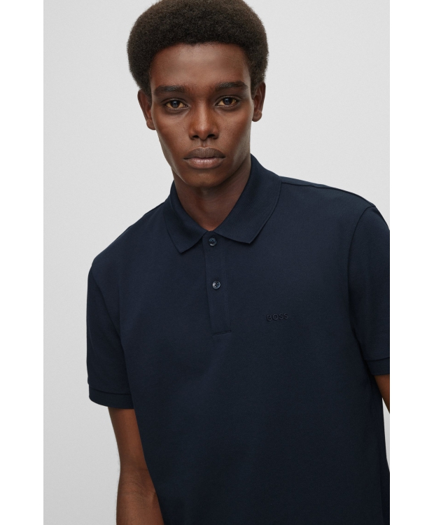 BOSS poloshirt i økologisk bomuld og mørkeblå til herre billede 3