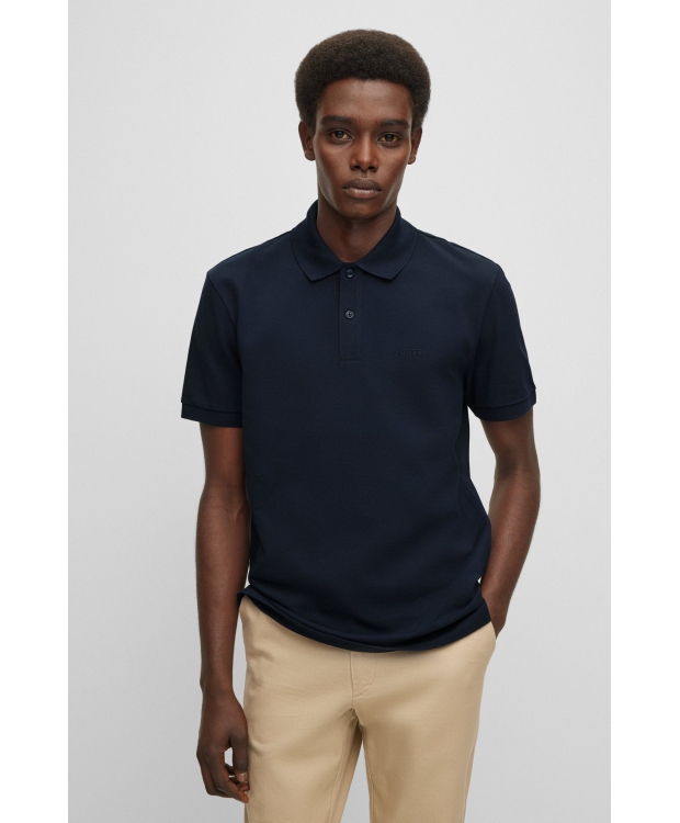 BOSS poloshirt i økologisk bomuld og mørkeblå til herre billede 4