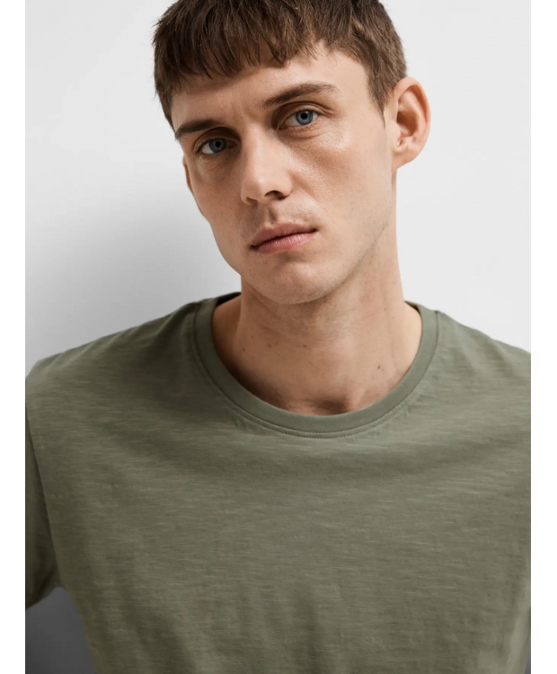 Selected kortærmet t-shirt, økologisk bomuld, i støvet grøn til herre - OUTLET billede 5