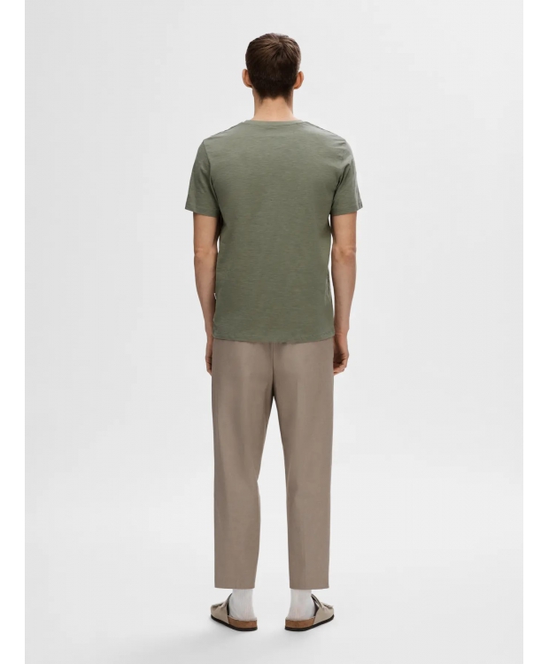 Selected kortærmet t-shirt, økologisk bomuld, i støvet grøn til herre - OUTLET billede 4