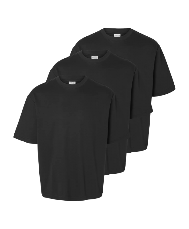 Selected 3pak t-shirt med rund hals i sort til herre billede 1