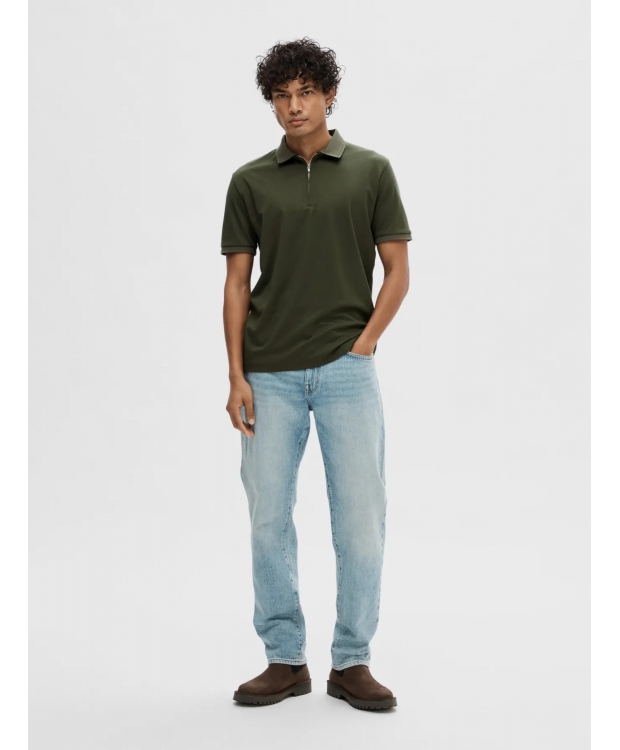 Selected Homme polo t-shirt med lynlås i mørkegrøn til herre - OUTLET billede 4