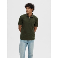 Selected Homme polo t-shirt med lynlås i mørkegrøn til herre - OUTLET