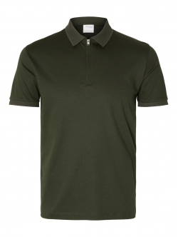 Selected Homme polo t-shirt med lynlås i mørkegrøn til herre - OUTLET